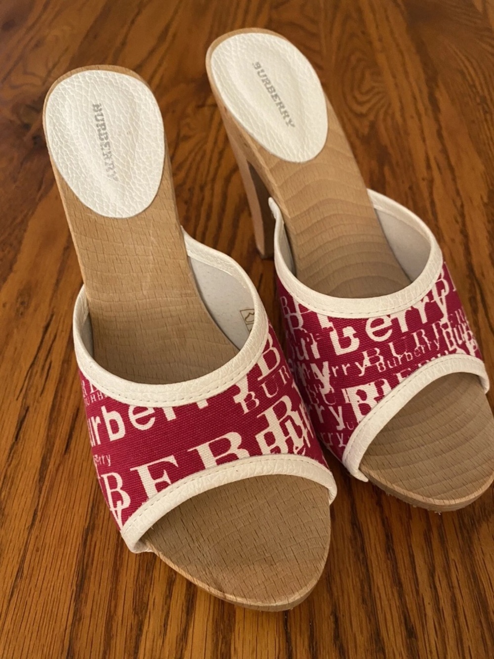 Burberry Pink Logo Wooden-Look Platform Mules